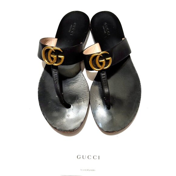 Gucci GG Marmont Leather Thong Sandals - Picture 1 of 3